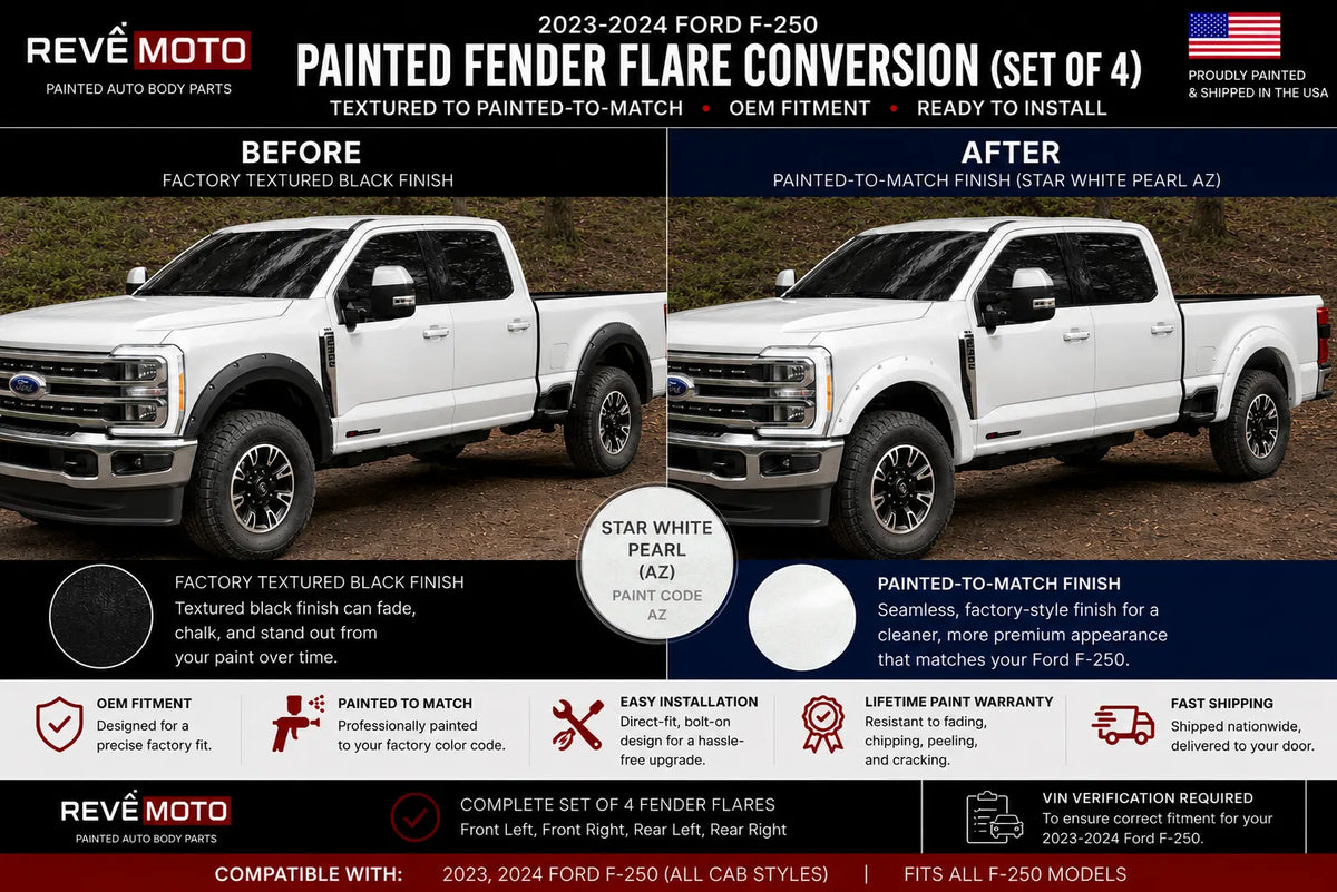 2023-2024 Ford F-250 Painted Fender Flare Conversion (OEM | Set of 4) | Painted to Match, Ready to Install - Star White Pearl  (AZ)