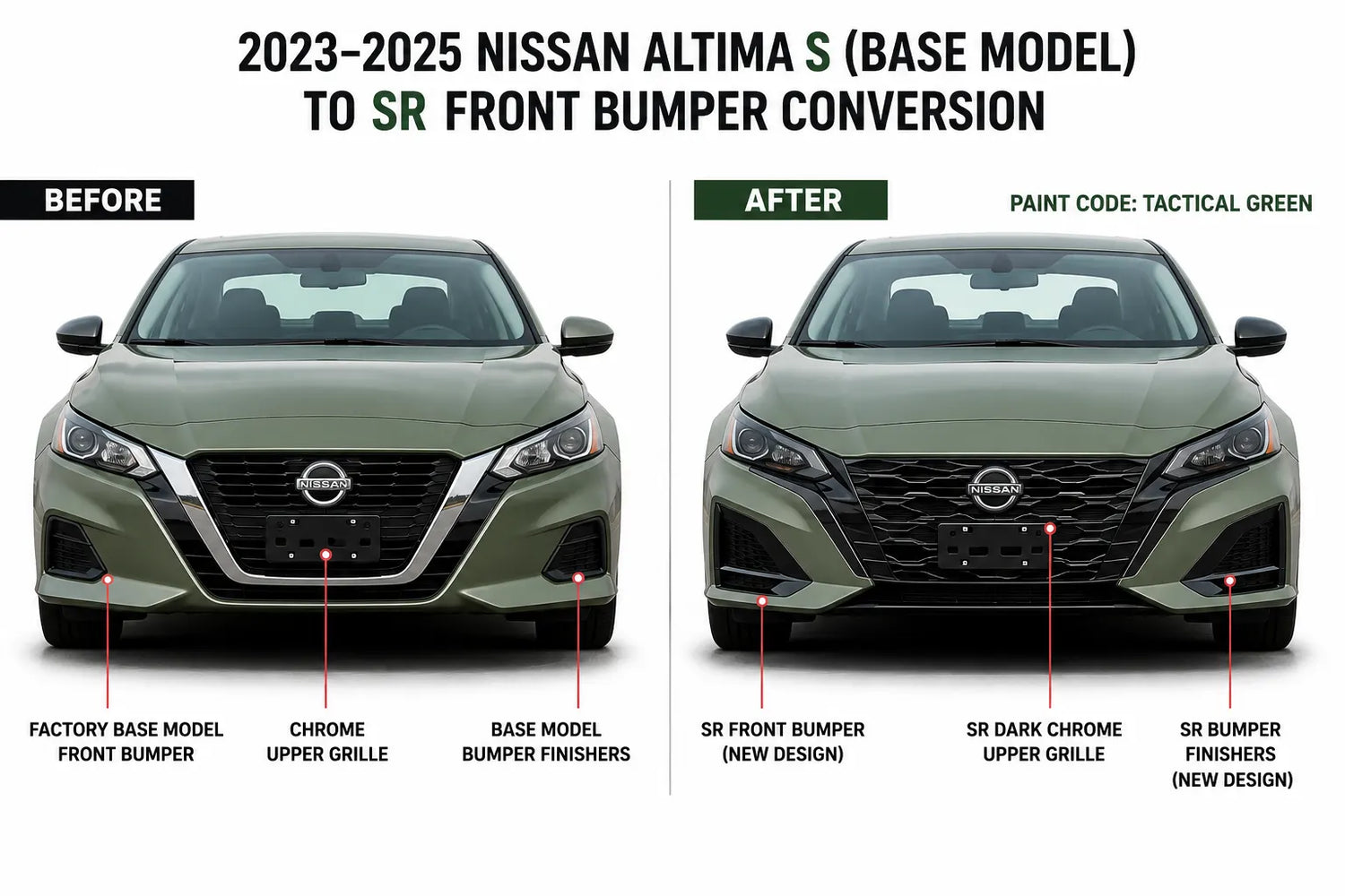 2023-2025 Nissan Altima S (Base Model) to SR Front Bumper Conversion Kit | Painted to Match, Ready to Install