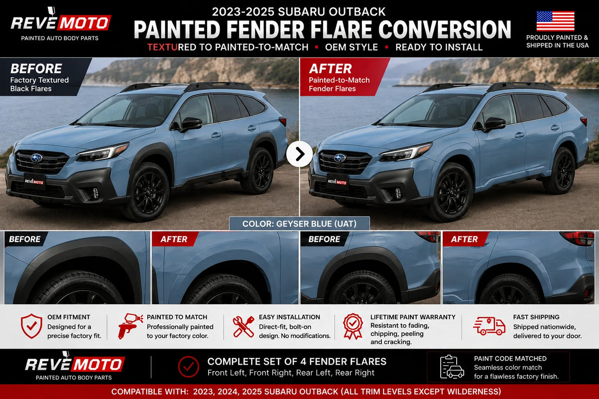 2023-2025 Subaru Outback Painted Fender Flare Conversion Kit (OEM Style | Set of 4) – Painted to Match, Ready to Install - Before and After Image - Geyser Blue (UAT)
