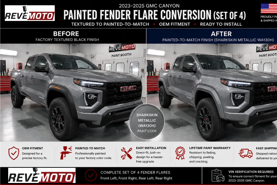 2023-2026 GMC Canyon Painted Fender Flare Painted (OEM; Set of 4) | Painted to Match, Ready to Install - Sharskin Metallic (WA130H)