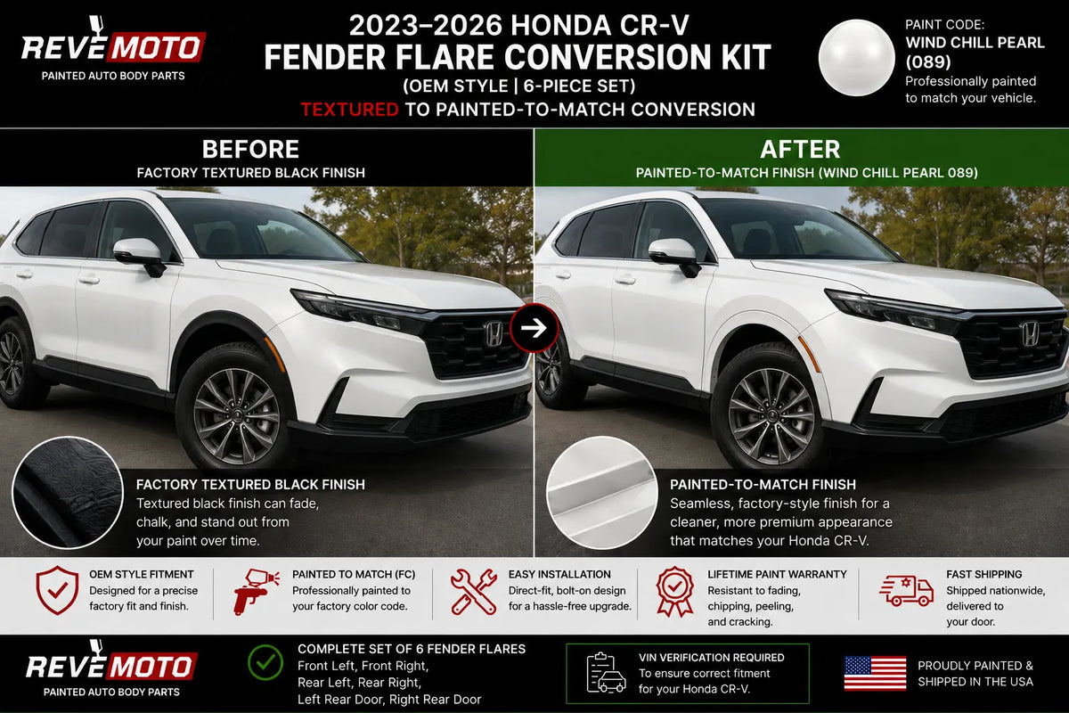2023-2026 Honda CR-V Painted-to-Match Fender Flare Conversion Kit (OEM Style | 6-Piece Set) - Before and After Image - Wind Chill Pearl (089)