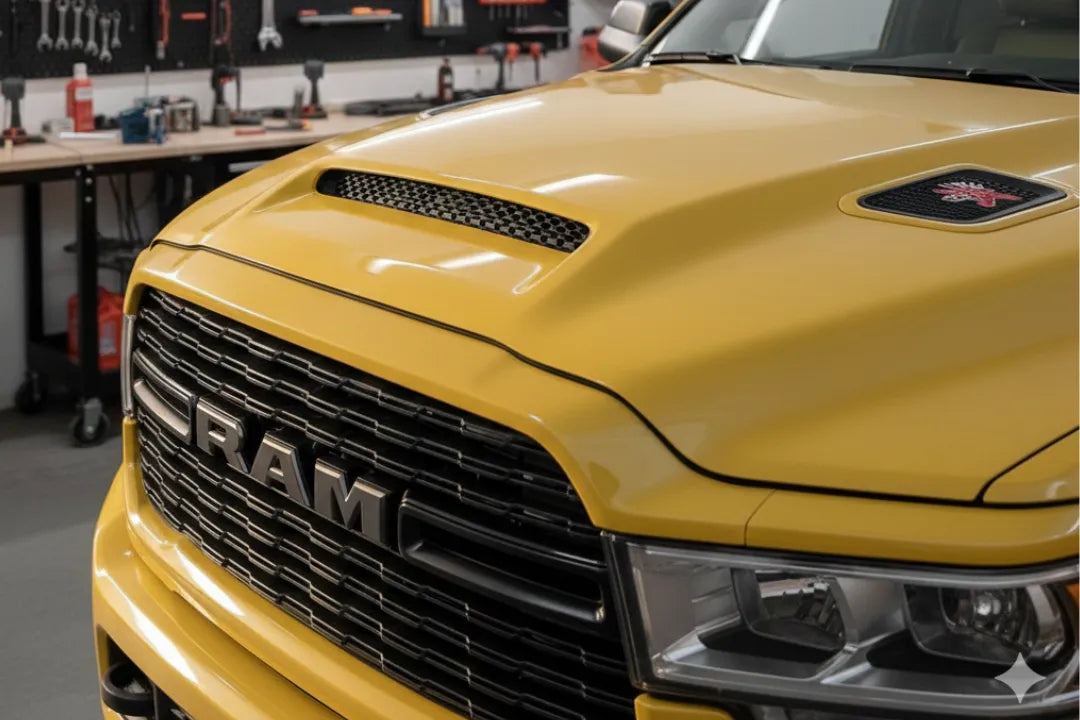 2023-2026 Ram 2500/3500 Sport Hood Painted for Sale - Broom Yellow P67 68534237AC Replaces 68534237AA, 68534237AB