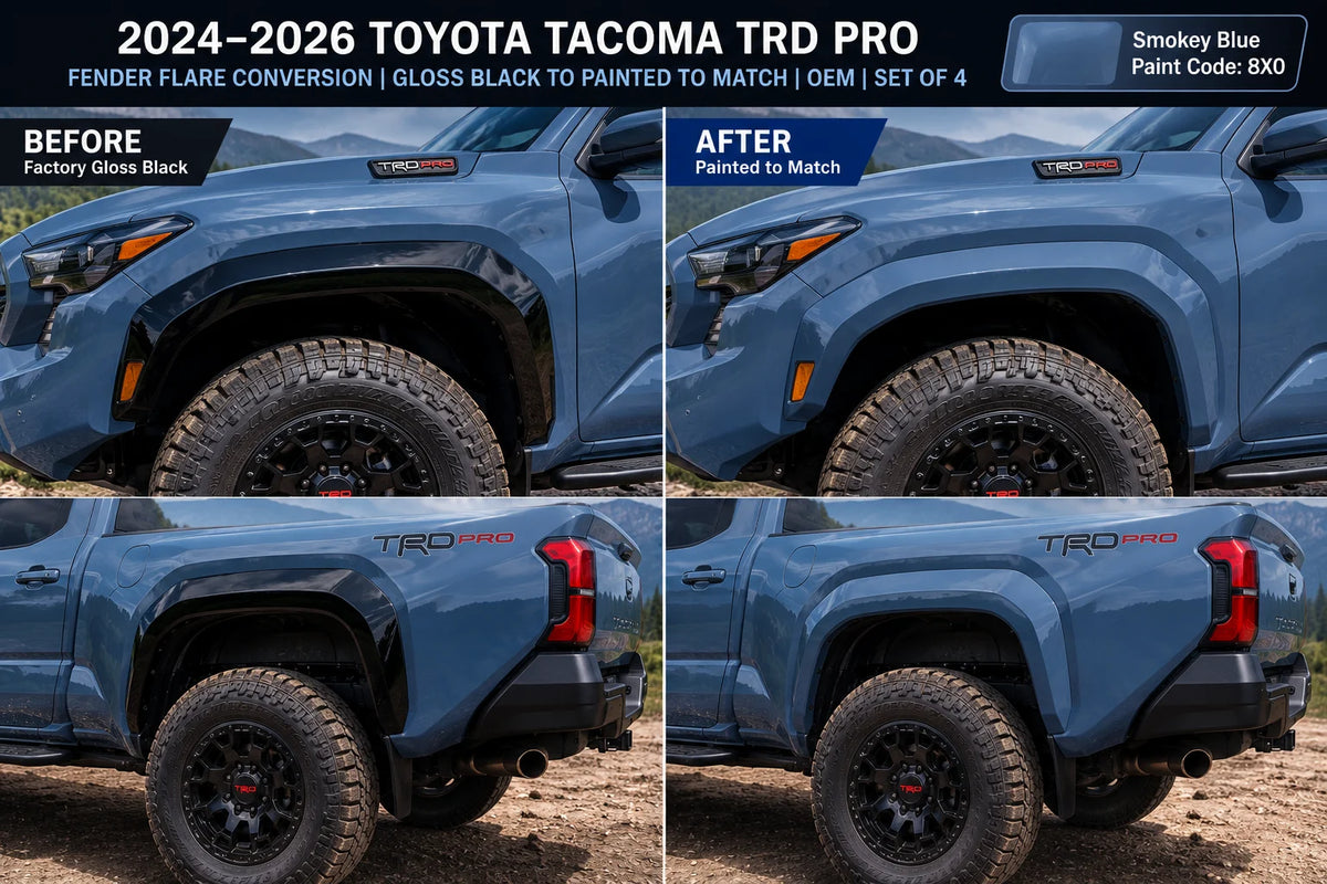 2024-2026 Toyota Tacoma TRD Pro Fender Flare Conversion | Gloss Black to Painted to Match | OEM | Set of 4  - Smokey Blue 8X0