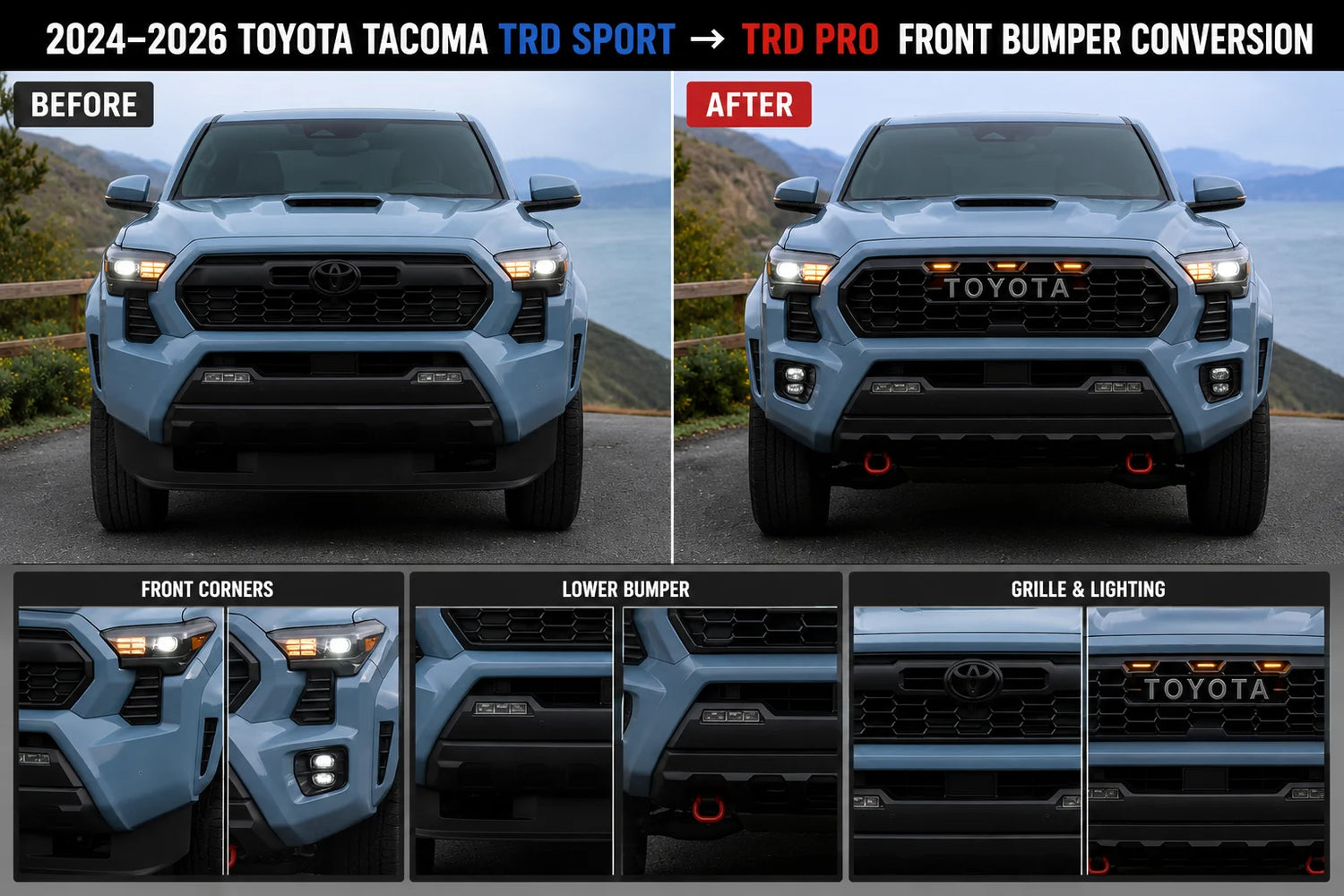 2024–2026 Toyota Tacoma TRD Sport → TRD Pro Front Bumper Conversion | Genuine OEM Toyota | Painted to Match