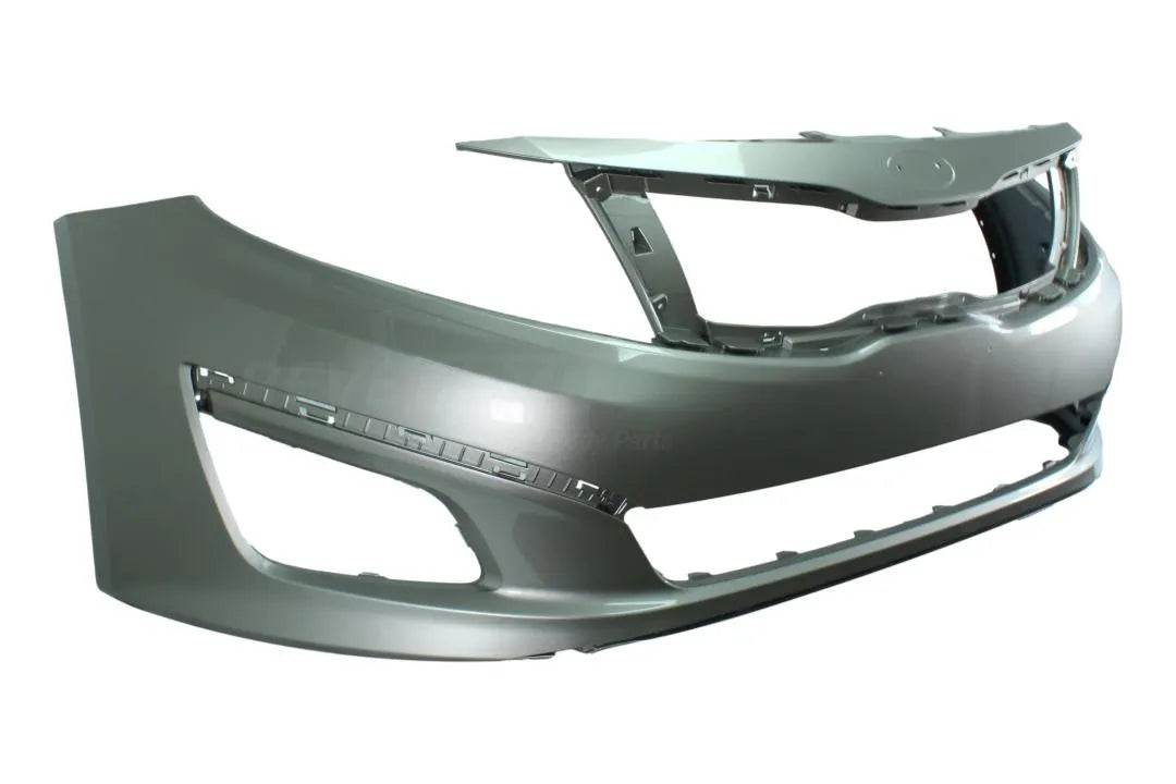 23979 2014-2015 Kia Optima _ Front Bumper Painted (Non-Hybrid) Satin Metal Metallic (STM) _ (Aftermarket) USA Built 865114C500 KI1000168 Side View