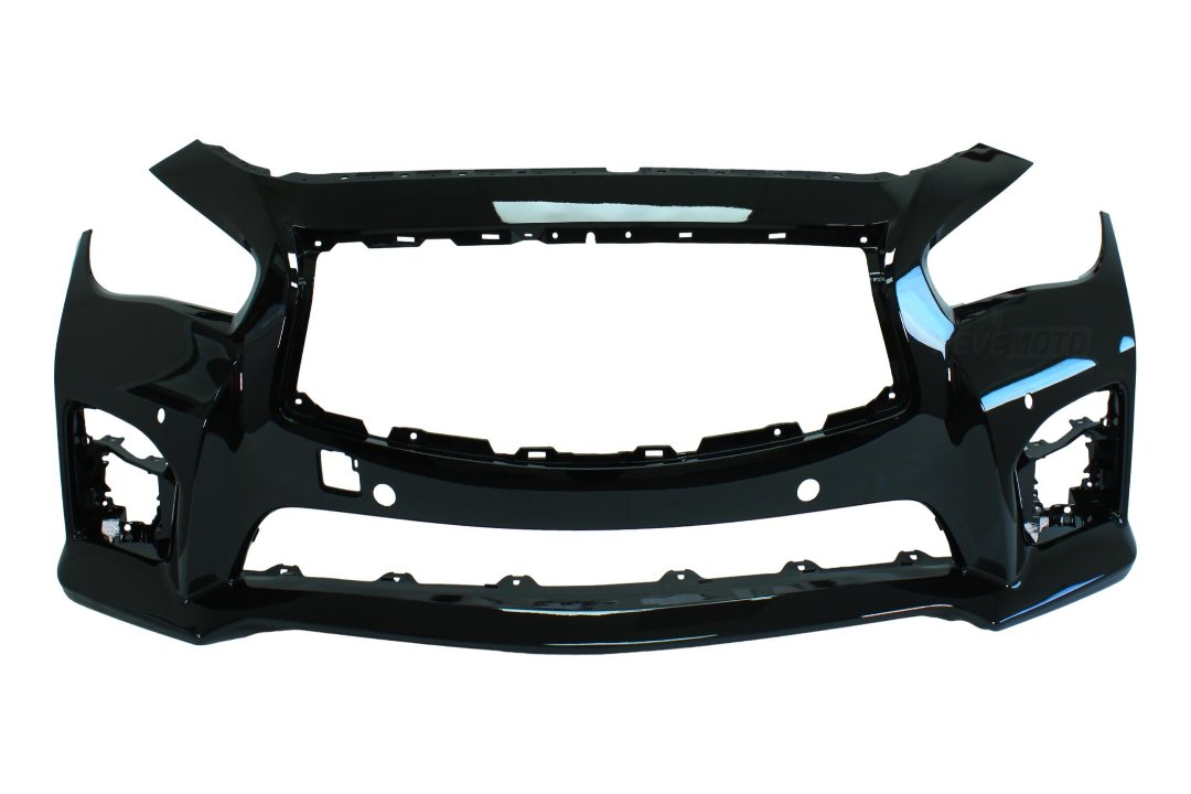 Painted Front Bumper Cover for 2014-2017 Infiniti Q50 Front Bumper Painted Black Obsidian (KH3) WITH: Park Assist Sensor Holes 620224HE0H IN1000259 ReveMoto Painted Auto Body Parts Replacement