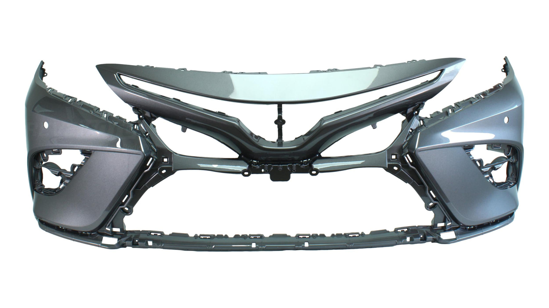 Painted Front Bumper Cover for 2018-2020 Toyota Camry (SE/XSE Models) Predawn Grey Mica (1H1) | 2018-2020 / WITH: Park Assist Sensor Holes | WITHOUT: Surround View Monitor, Camera 521190X939