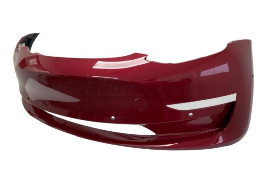 Painted Front Bumper for 2017-2023 Tesla Model 3 - Sunset Red Metallic/Sunset Red Pearl / New Red Pearl (PPMR) - Part Number 1084168S0E - ReveMoto Replacement Painted Car Parts Painted Auto Parts