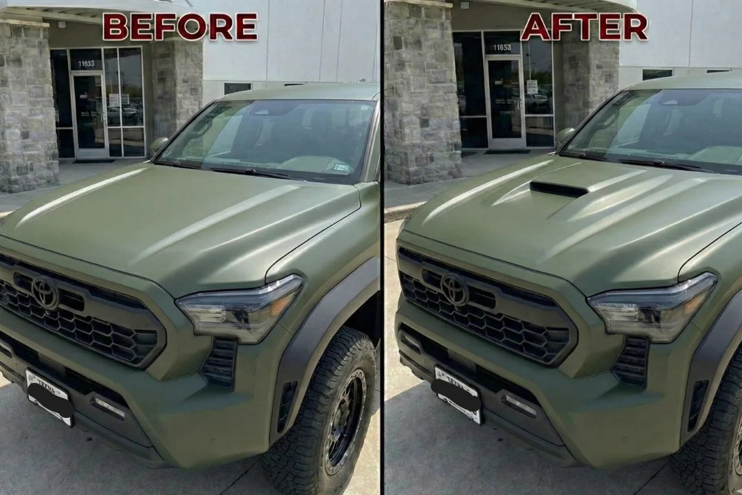 Before and After 2024-2026 Tacoma Hood Conversion Army Green (6V7)