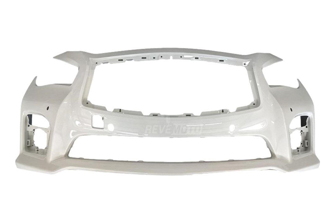 Painted Front Bumper Cover for 2014-2017 Infiniti Q50 White Pearl (QAB), Sedan With Sport, With Park Assist Sensor Holes 620224HE0H IN1000259 ReveMoto Painted Auto. Body Parts Replacement