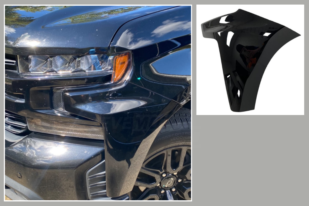 Painted Front Bumper End Cap Extension for 2019-2022 Chevrolet Silverado Black (WA8555) 84658017 GM1016110 ReveMoto Painted Auto Body Parts Replacement