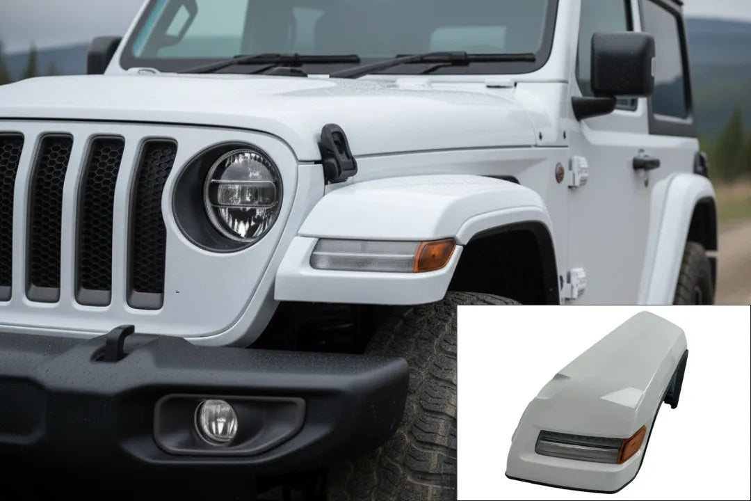 Painted Front Fender Flare for 2018-2023 Jeep Wrangler (WITH: LED Lamps | Driver-Side) 6AD67TZZAH Replaced by 68584843AA Bright White (PW7) 