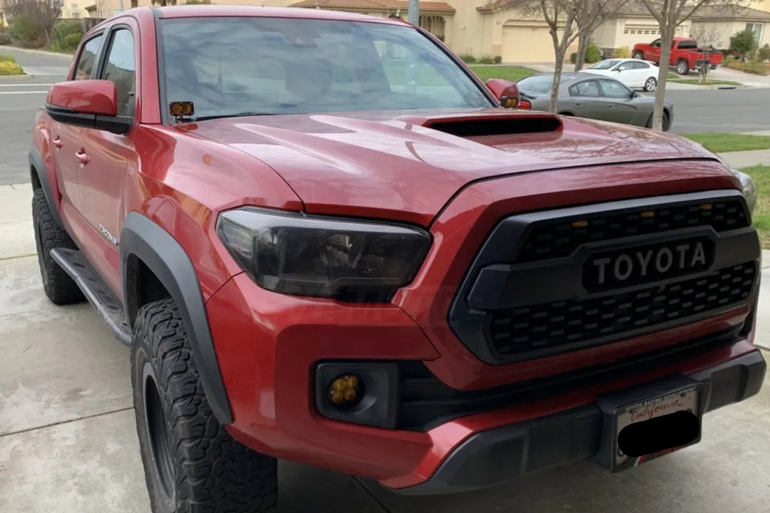 Painted Hood Conversion TRD Hood Conversion for 2016-2024 Toyota Tacoma Barcelona Red Mica Metallic 3R3 With Scoop Closed-Up Look - ReveMoto Painted Auto Body Parts Replacement