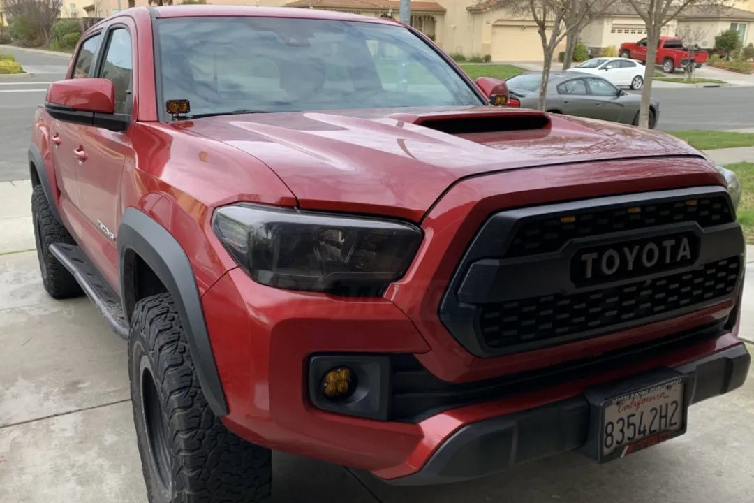 Painted Hood Conversion TRD Hood Conversion for 2016-2024 Toyota Tacoma Barcelona Red Mica Metallic 3R3 With Scoop Closed-Up Look - ReveMoto Painted Auto Body Parts Replacement