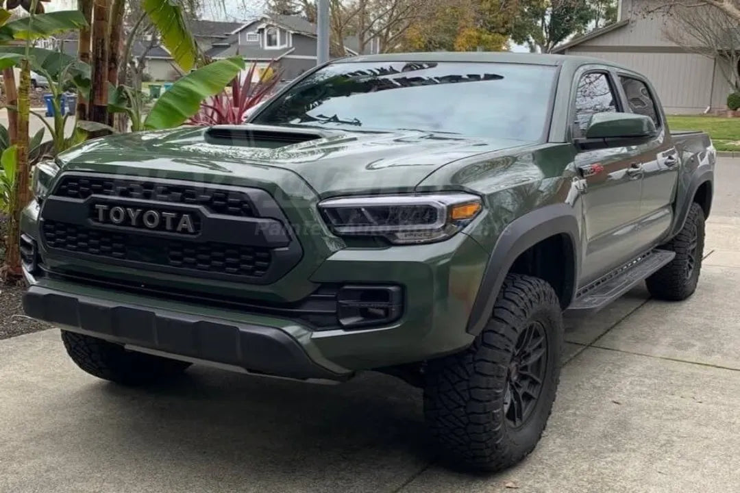 Painted Hood Conversion for 2016-2024 Toyota Tacoma WITH Scoop Opening Army Green 6V7 Closed-UpLook ReveMoto Painted Auto Parts Replacement