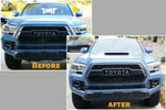 Painted Hood Conversion for 2016-2024 Toyota Tacoma WITH Scoop Opening Cavalry Blue 8W2 Before After Photos ReveMoto Painted Auto Parts Replacement