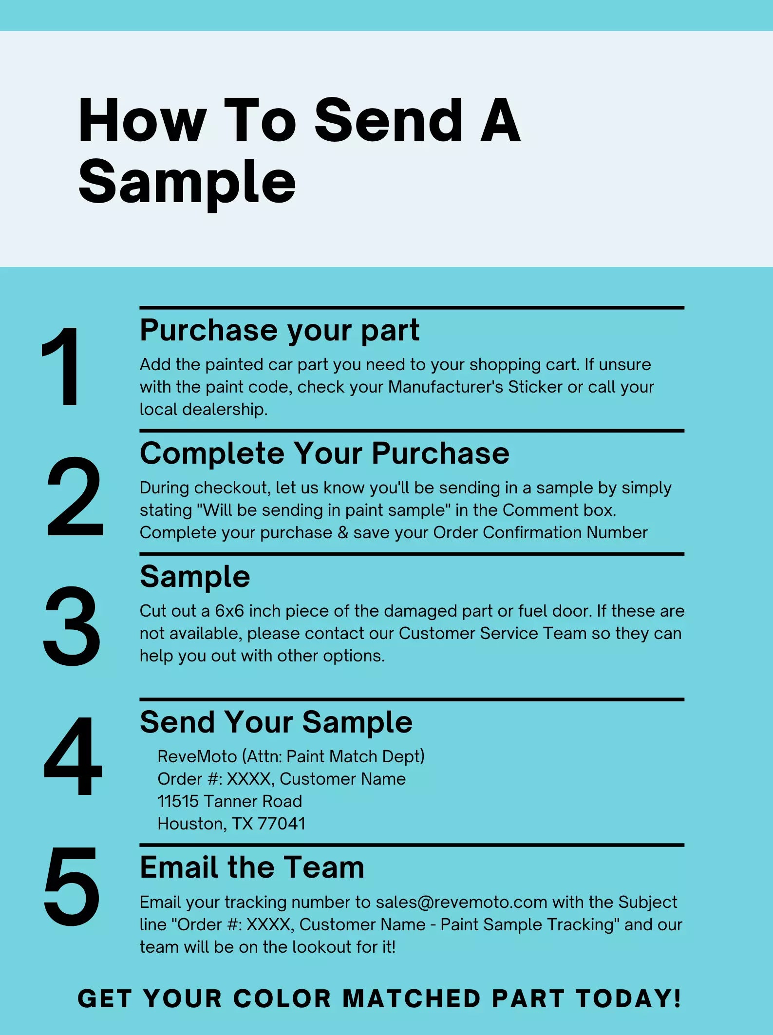 How to send in paint sample to ReveMoto 