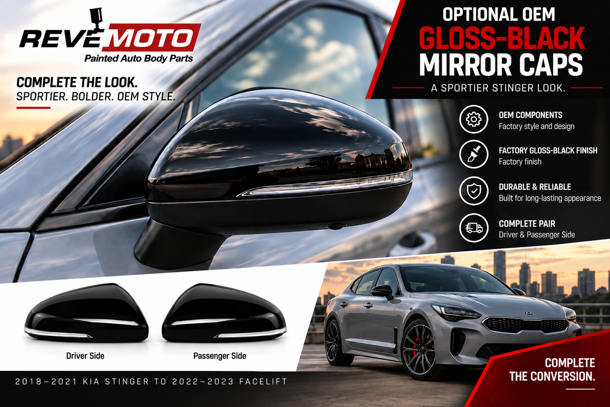 Optional OEM gloss-black side mirror caps for 2018–2021 Kia Stinger