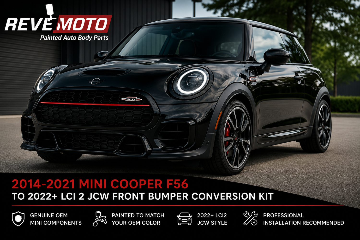 2014-2021 MINI Cooper F56 to 2022+ LCI2 JCW front bumper conversion before and after