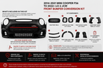 2014-2021 MINI Cooper F56 to 2022+ LCI2 JCW front bumper conversion kit components and included parts