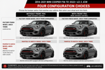 2014-2021 MINI Cooper F56 LCI2 JCW front bumper conversion configuration options with or without front parking sensors