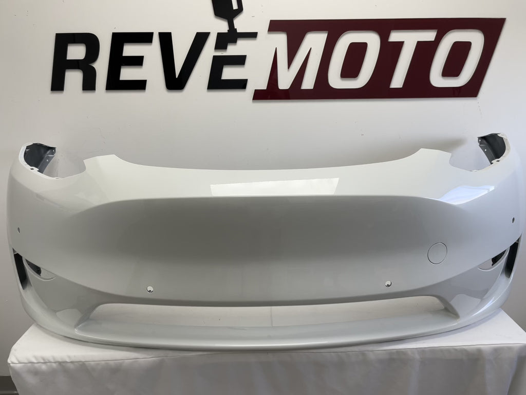 25055 Painted Front Bumper for 2020-2024 Tesla Model Y - White Water Pearl (PPSW) - Part Number  1493736S0C ReveMoto Painted Auto Parts Replacement