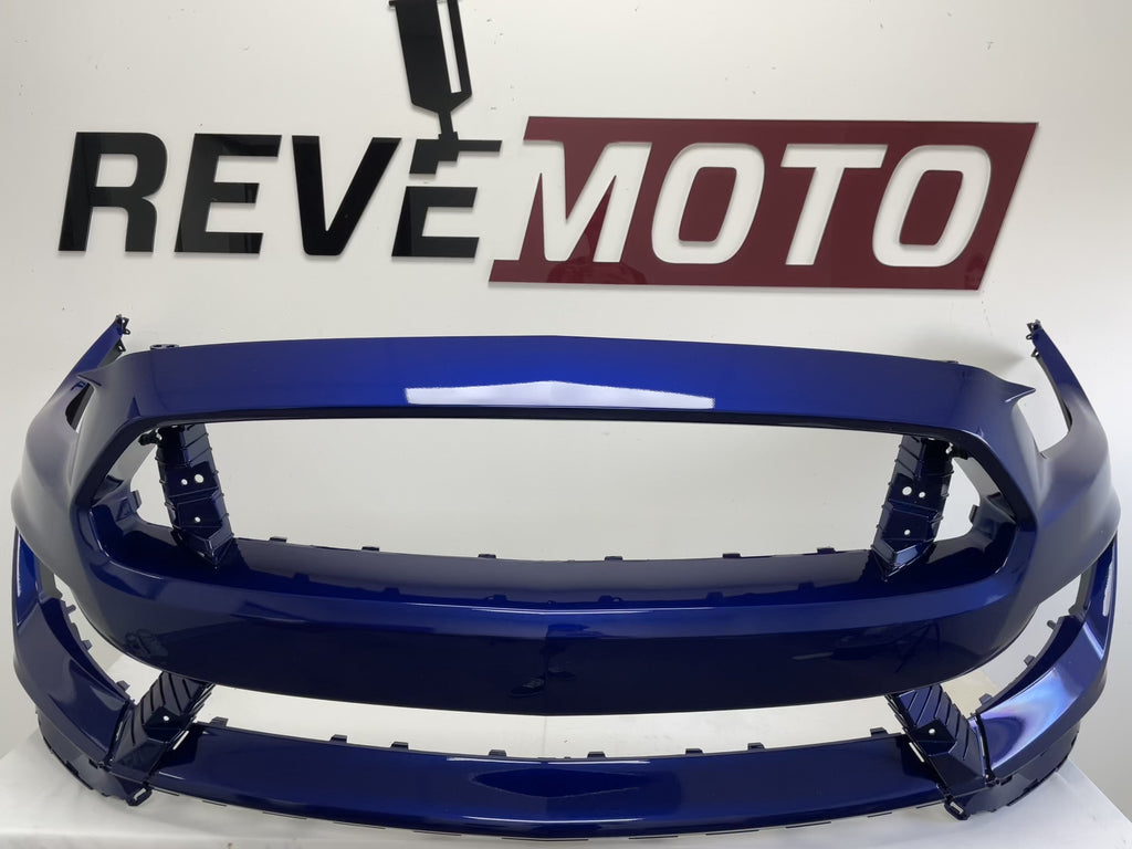 Painted Front Bumper for 2015-2020 Ford Mustang (Shelby GT350) Deep Impact Blue Metallic (5L)  FR3Z17D957APTM FO1000739 ReveMoto Painted Auto Body Parts Replacement