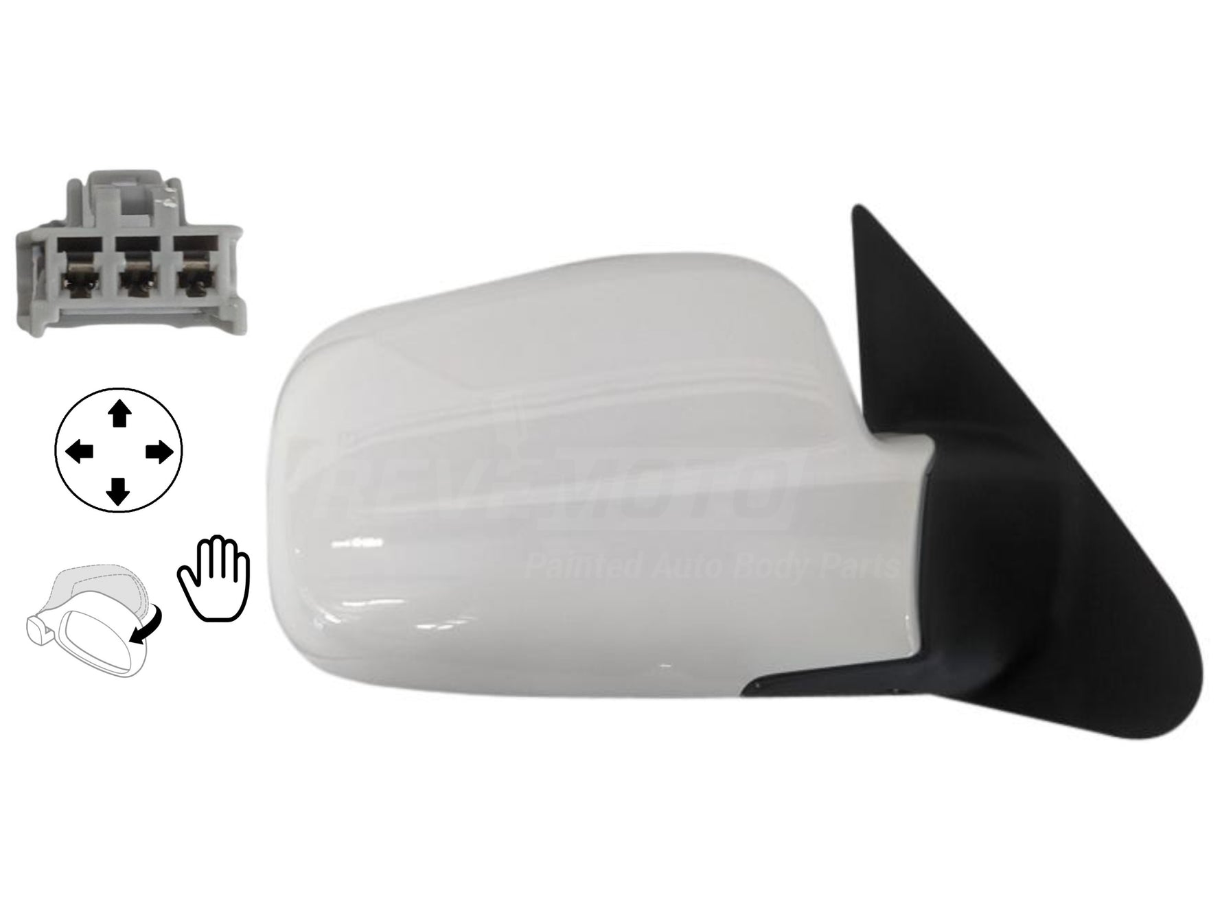 2002-2006 Honda CR-V Painted Side View Mirror Taffeta White (NH578), Japan Built LX, Power, Manual Folding, Non-Heated, Right, Passenger Side 76250S9AA01