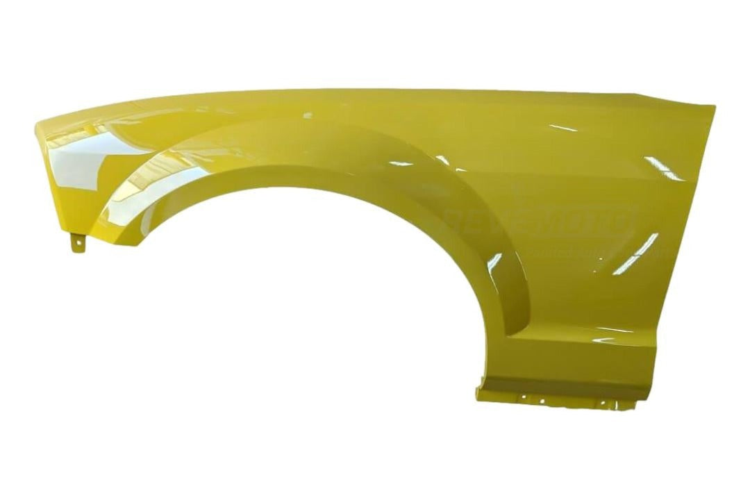 2005-2009 Ford Mustang Left Driver Side Fender With Emblem Hole Painted Screaming Yellow (D6) 5R3Z16006BA  ReveMoto Painted Auto Parts Replacement