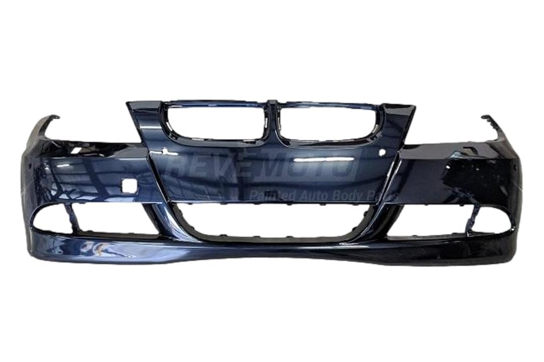 2006-2008 BMW 3-Series Front Bumper Painted_Monaco_Blue_Metallic_A35_Sedan/Wagon | WITH: Park Assist Sensor Holes, Parking Distance Control Holes, Head Light Washer Holes_ 51117170053_ BM1000177