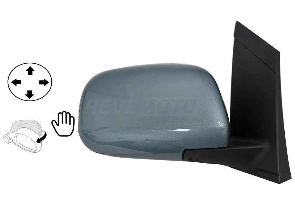 2004 Toyota Sienna Painted Side View Mirror (OE Replacement) Blue Mirage Metallic (8R5), Power; Non-Heated; Manual Folding; Without Auto Dimming; Without Turn Signal; Without Puddle Lamp; wo BSD