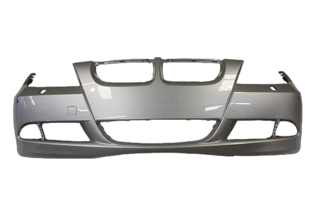 2006-2008 BMW 3-Series Front Bumper Painted_Titan_Silver_Metallic_354_(Sedan/Wagon) WITH: Head Light Washer Holes | WITHOUT: Park Assist Sensor Holes, Parking Distance Control Holes_ 51117170052_ BM1000179