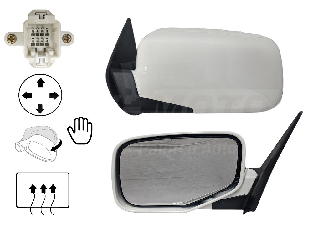 2006 Honda Ridgeline Painted Side View Mirror Taffeta White (NH578), Power, Manual Folding, Heated, Left, Driver Side 76250SJCA21ZF