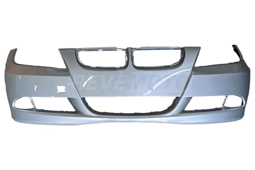 2006-2008 BMW 3-Series Front Bumper Painted_Titanium_Silver_Metallic_354_(Sedan/Wagon) WITH: Head Light Washer Holes | WITHOUT: Park Assist Sensor Holes, Parking Distance Control Holes_ 51117170052_ BM1000179
