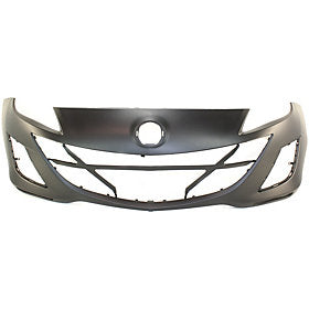 2010-2011 Mazda 3 Front Bumper; 2.0L Eng.; w/o Fog Light Holes; Uses Fog Hole Covers w/ Bars that overlap cover; MA1000223; BCW850031JBB