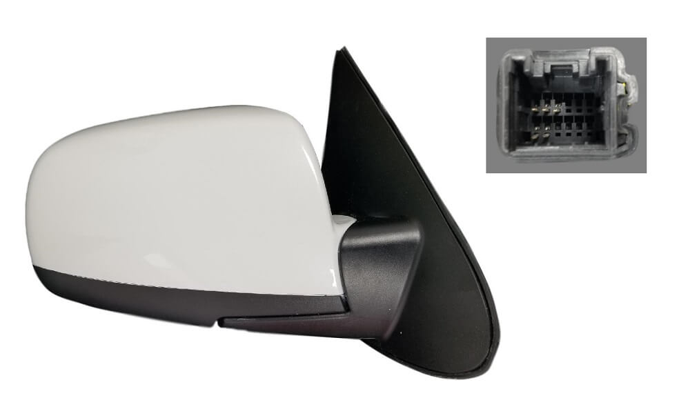2011 Hyundai Santa Fe Passenger Side View Mirror, Heated, Manual Folding, Painted White Pearl (SWP)