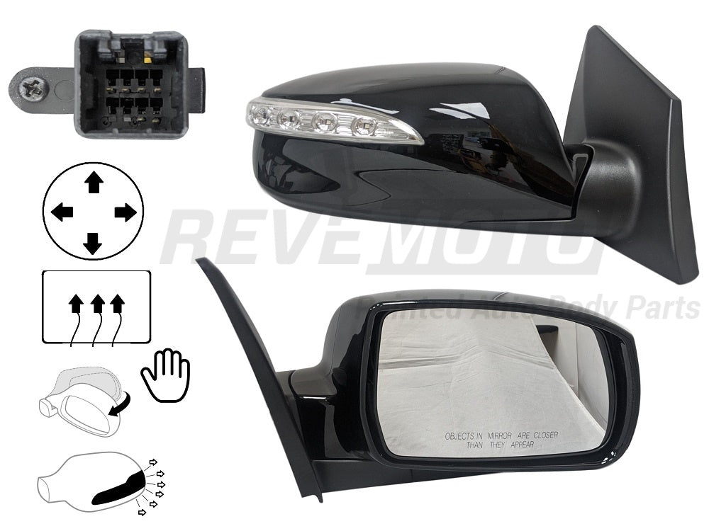 2010 Hyundai Tucson Side View Mirror Painted Ash Black Mica (TCM), Right, Passenger-side, Limited Model, Heated, w_ Turn Signal, Power, Manual Folding 876202S050