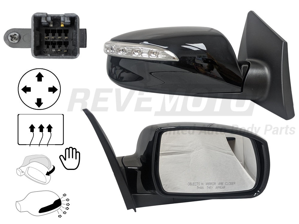 2011 Hyundai Tucson Side View Mirror Painted Ash Black Mica (TCM), Right, Passenger-side, Limited Model, Heated, w_ Turn Signal, Power, Manual Folding 876202S050