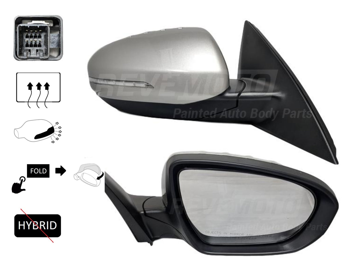 2012 Kia Optima Passenger Side View Mirror Heated With Signal Lamp Power Folding Except Hybrid Painted Satin Metal Metallic STM