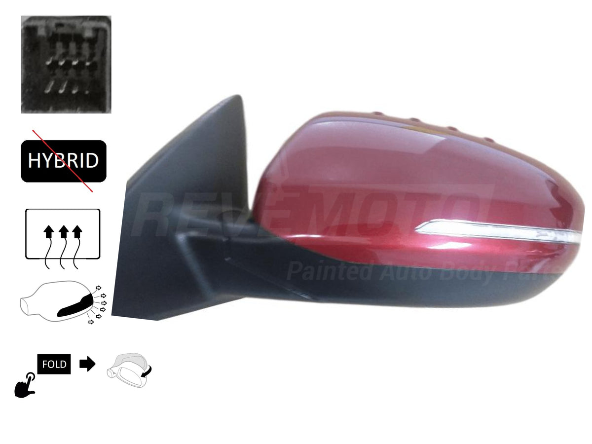 2013 Kia Optima Driver-side; USA Built; Except Hybrid; Heated; w Turn Signal; Power Folding Painted Remington Red Metallic TR3 876104C020