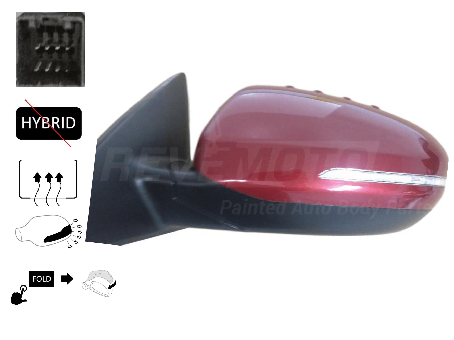 2013 Kia Optima Driver-side; USA Built; Except Hybrid; Heated; w Turn Signal; Power Folding Painted Remington Red Metallic TR3 876104C020