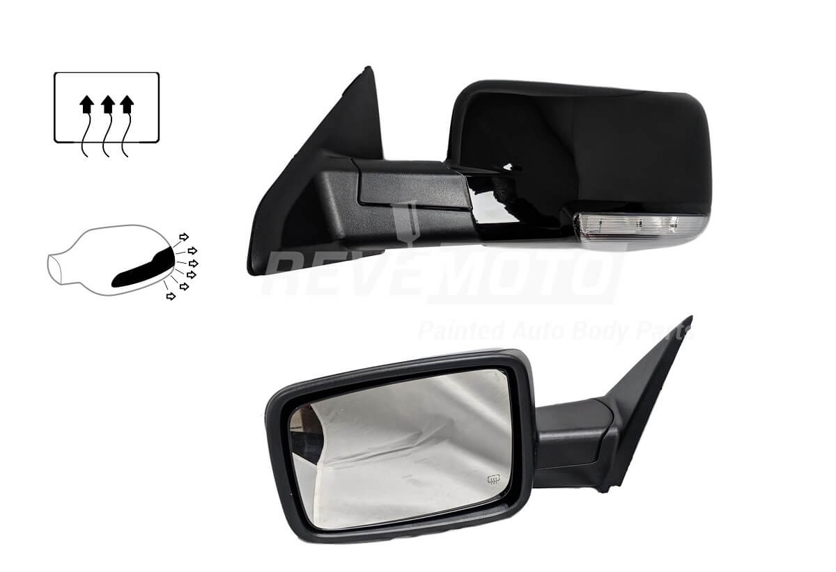2015 Dodge Ram Driver Side View Mirror, Heated With Signal Lamp, Painted Black (PX8)_ 55077439A - ReveMoto