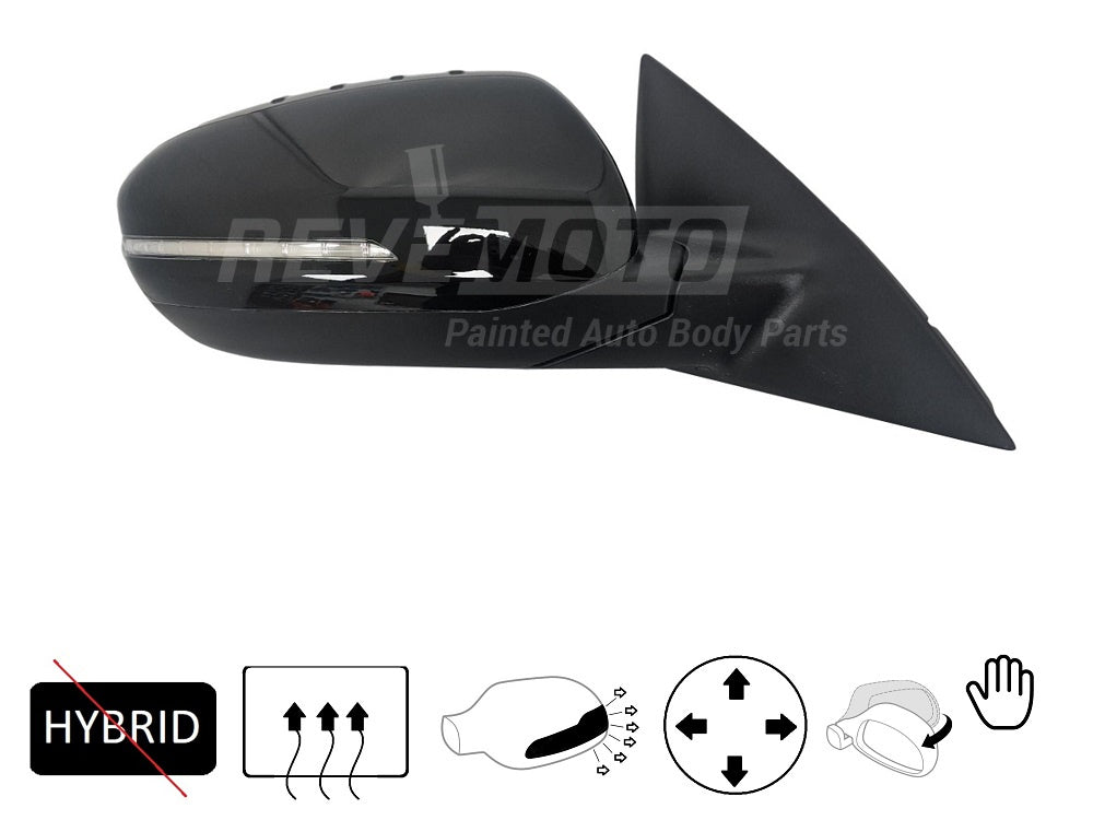 2015 Kia Optima Side View Mirror Painted Ebony Black (EB), Right, Passenger-side, USA Built, Except Hybrid; Heated, w_ Signal Light, Power, Manual Folding 876204C501