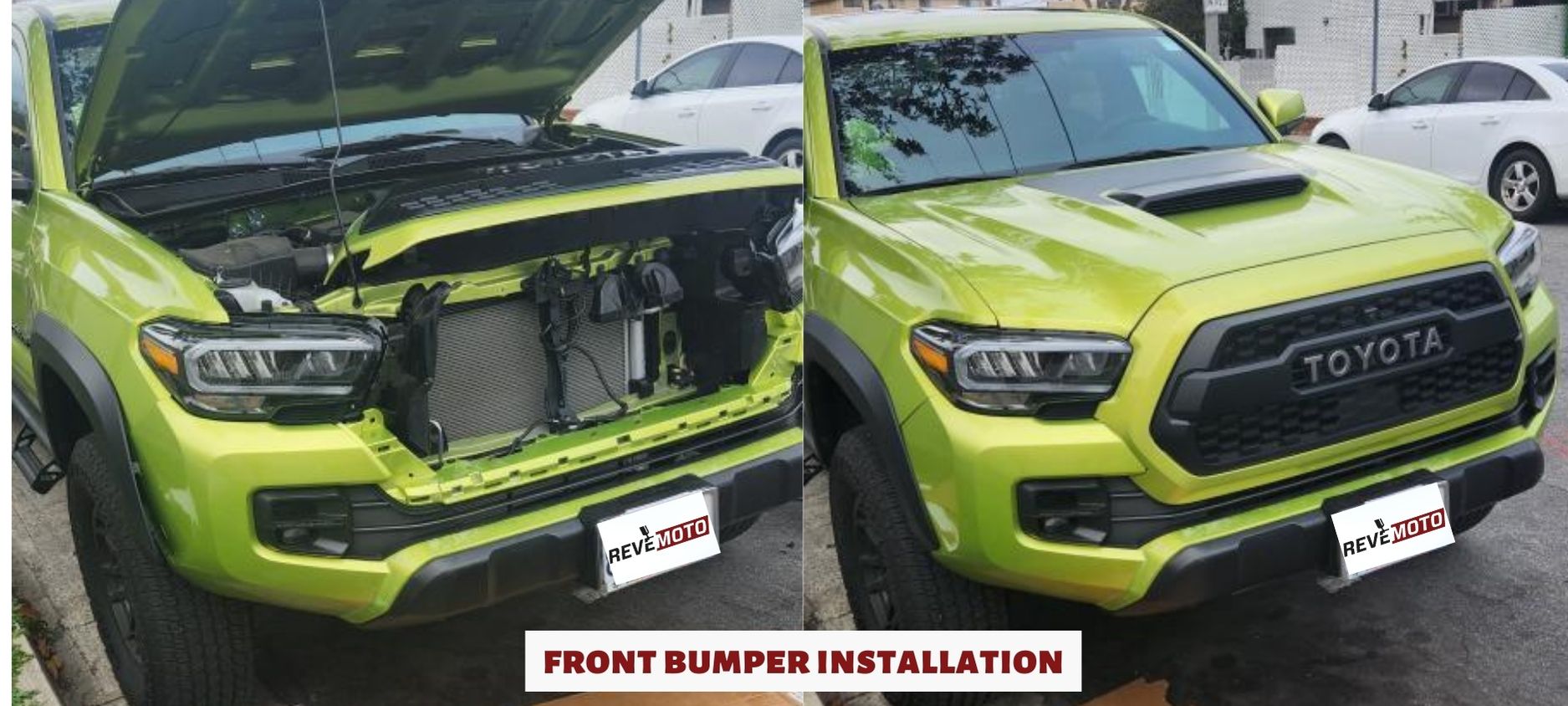 2016-2023 Toyota Tacoma Front Bumper Painted (WITH: Wheel Opening Molding) - Electric Lime Effect (588), 2022 (OEM) WITH Wheel Opening Molding - Customer Installation