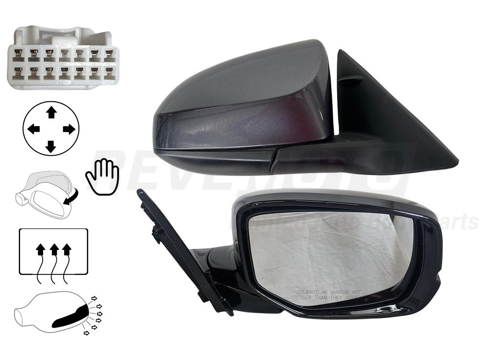 2017 Honda Accord Painted Side View Mirror Crystal Black Pearl (NH731P), Sedan Power, Manual Folding, Heated, w_ Signal Light Hole, w_ Camera Hole, Right, Passenger Side 76200T2GA42ZC