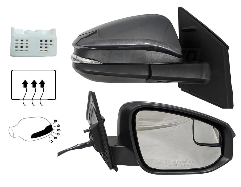 2017 Toyota Rav4 Side View Mirror Painted Magnetic Gray Metallic (1G3), North American Built, With Turn Signal, Heated, With Spotter Glass