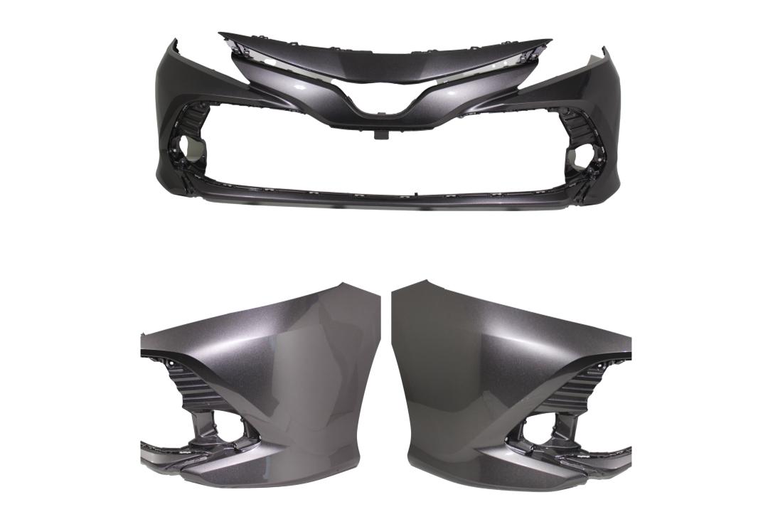 2018-2020 Toyota Camry Front Bumper Painted Predawn Gray Mica (1H1) WITHOUT Park Assist Sensor Holes 521190X936 TO1000438 ReveMoto Painted Auto Parts Replacement 