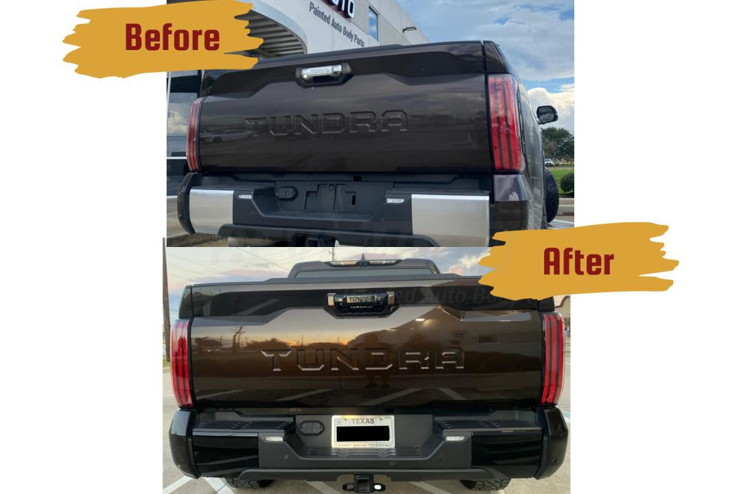2022-2025 Toyota Tundra Rear End Caps and Tailgate Handle Painted Before and After ReveMoto Replacement Painted Car Parts Painted Auto Parts