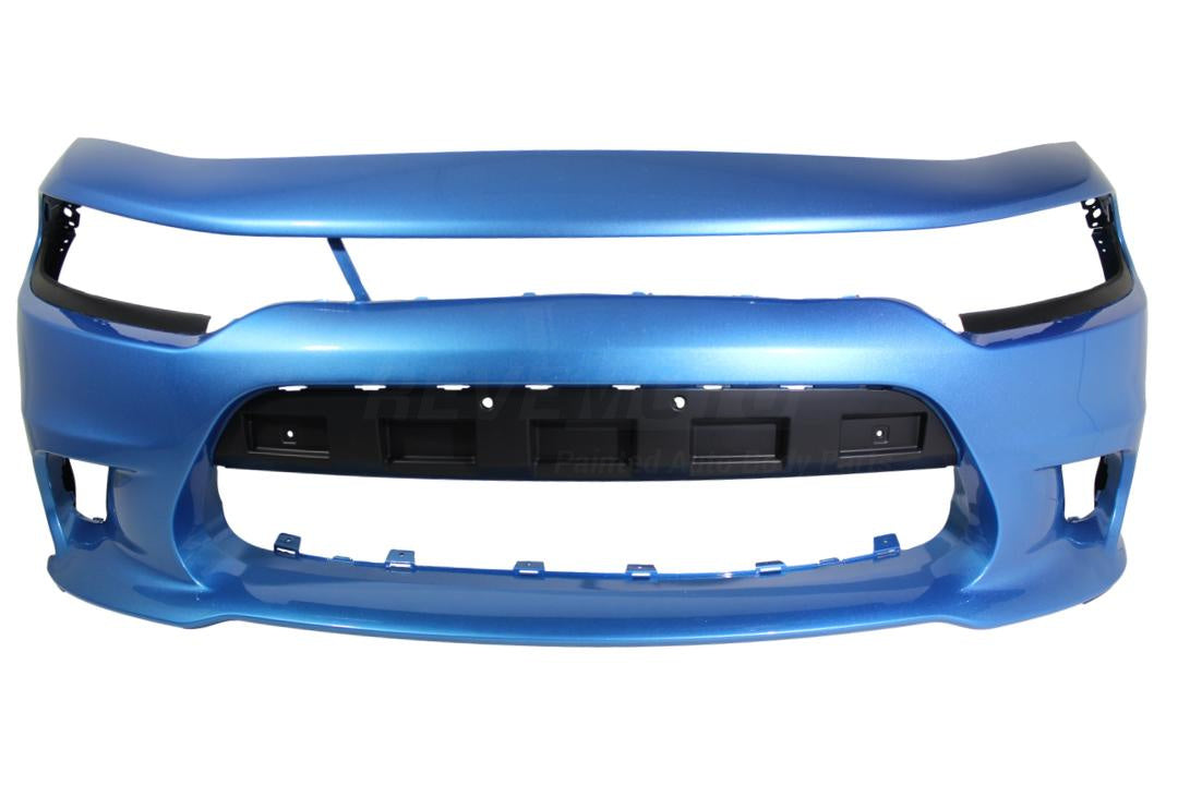 2015-2023 Dodge Charger Front Bumper Painted (WITH: Hood Scoop Models) Surf Blue Pearl (PQD) WITH: Elliptical Fog Light Holes | WITHOUT: Crossbar Grille 5PP39TZZAE
