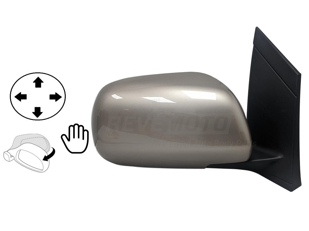 2008 Toyota Sienna Passenger Side View Mirror Painted Desert Sand Mica (4Q2) , Power; Non-Heated; Manual Folding; Without Auto Dimming; Without Turn Signal; Without Puddle Lamp; Without Blind Spot Detection